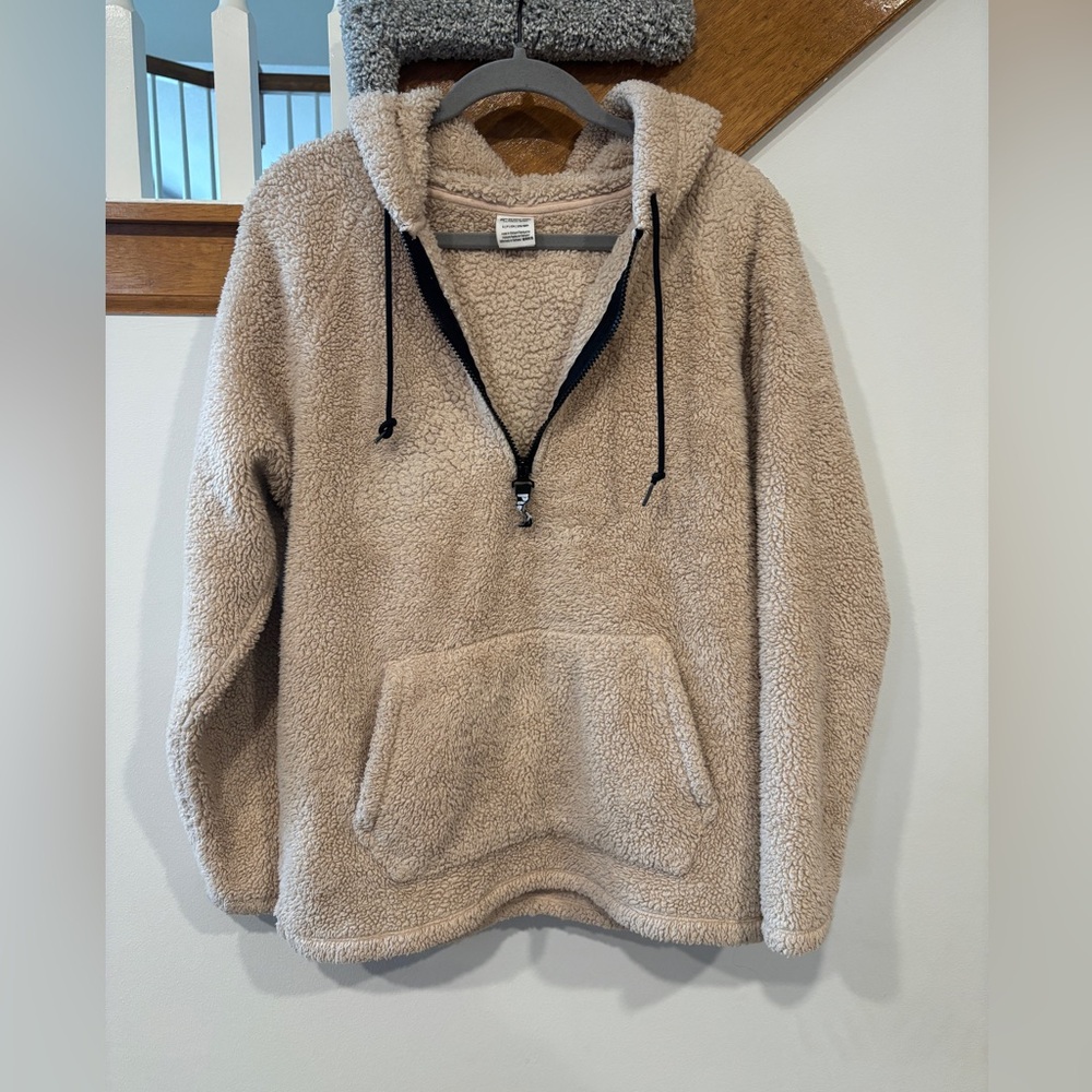 Victoria's Secret PINK tan half-zip teddy pullover hoodie - women’s small